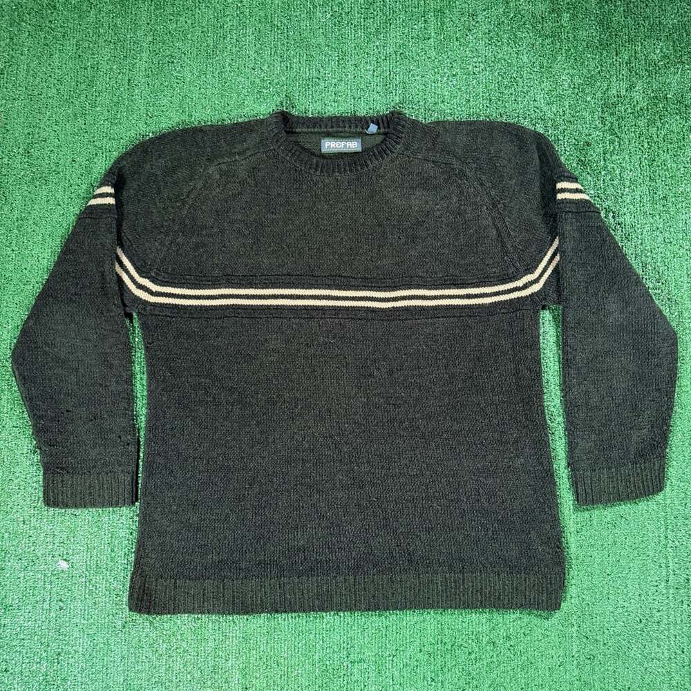 Y2K Prefab Vintage Green Striped Crewneck Sweater Size Large